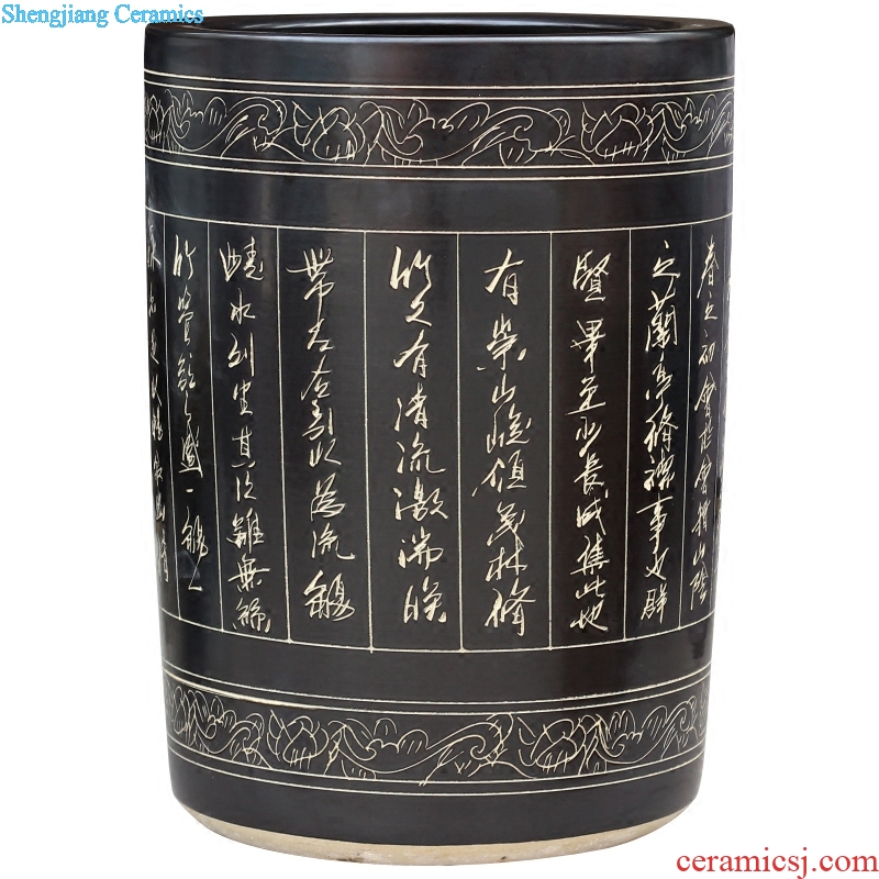 Jingdezhen ceramic quiver carved poems calligraphy and painting scroll painting and calligraphy cylinder receive product sitting room of Chinese style household furnishing articles