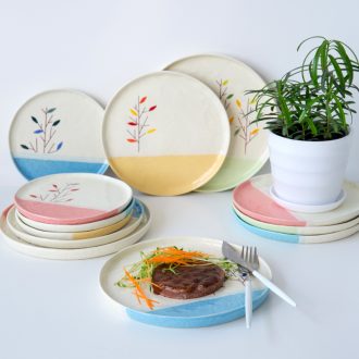 Ijarl million jia household Korean ceramic round flat shallow dish creative steak plate of pasta dish tableware grove