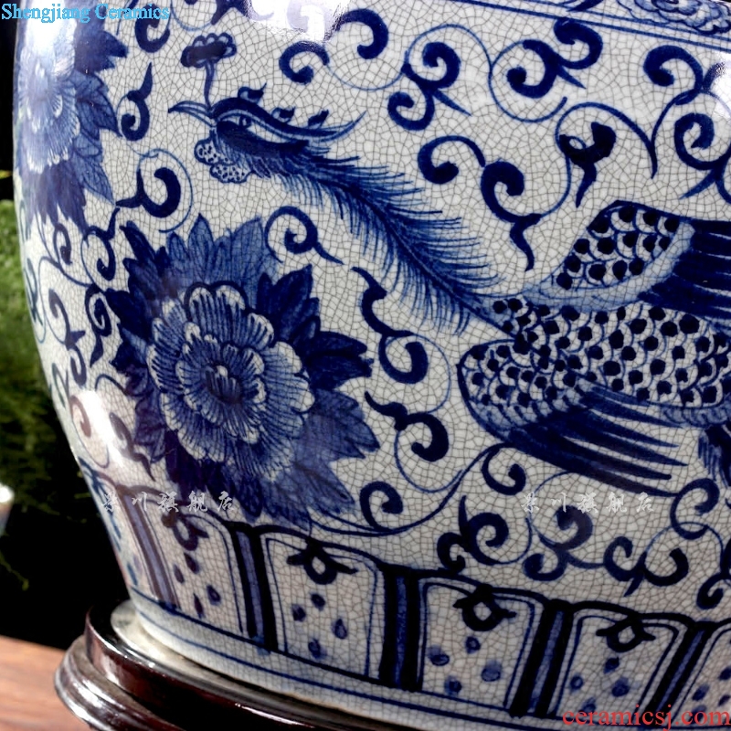 Hand-painted on crack longfeng archaize aquarium blue and white porcelain jingdezhen ceramics sleep bowl lotus painting and calligraphy tortoise cylinder
