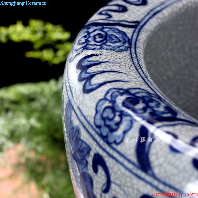 Hand-painted on crack longfeng archaize aquarium blue and white porcelain jingdezhen ceramics sleep bowl lotus painting and calligraphy tortoise cylinder