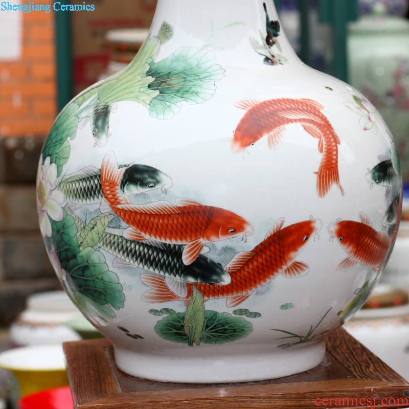 Jingdezhen porcelain lotus fish dry flower vase mesa living room place Chinese office accessory products