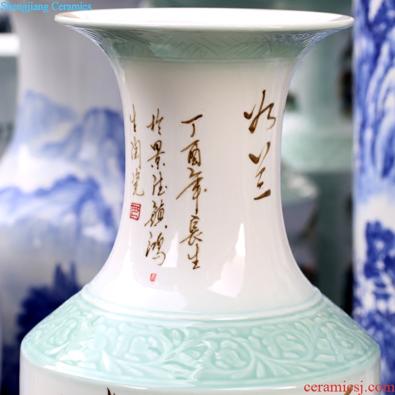 Jingdezhen ceramic fish hand-painted harmony lotus sitting room be born big vase household adornment office furnishing articles
