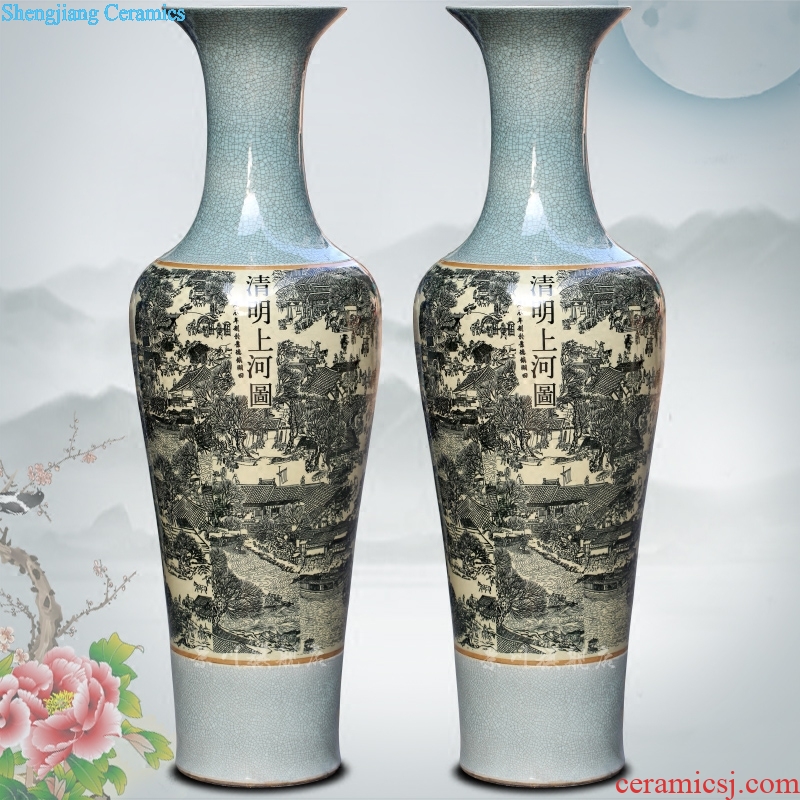 Jingdezhen ceramic antique piece of open crack glaze qing Ming vase painting of large sitting room place hotel decoration