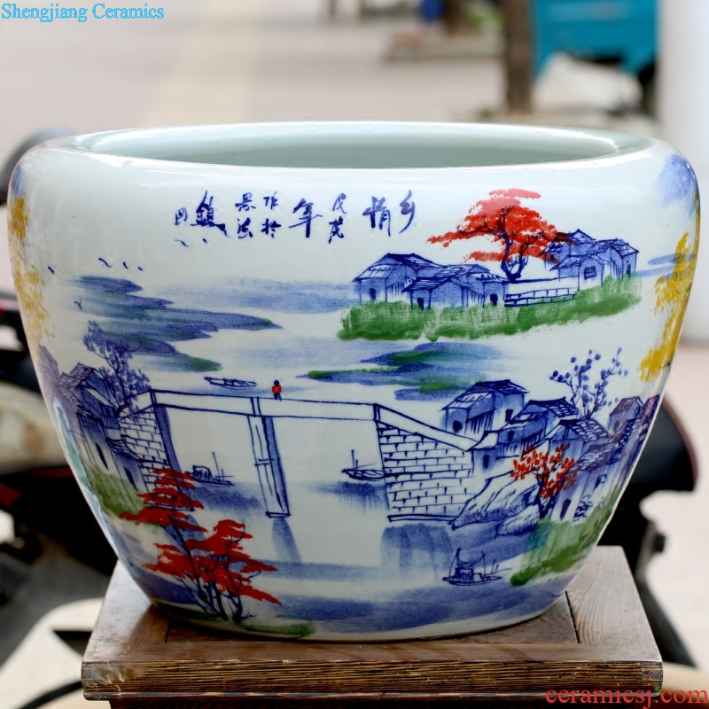 Hand-painted landscape painting of jingdezhen ceramic aquarium landing large furnishing articles sitting room courtyard tortoise cylinder goldfish bowl