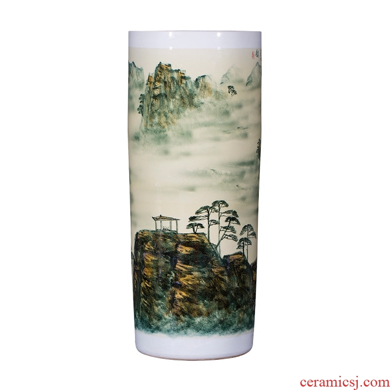 Jingdezhen ceramics famous master hand of large blue and white porcelain vase painting scroll cylinder sitting room place