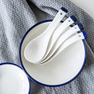 Ijarl million fine ceramic spoon household lovely long handle creative porcelain scoop small spoon kitchen spoon ecru