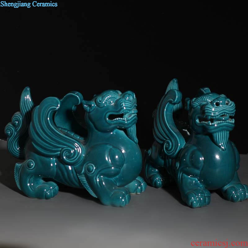 Antique porcelain blue lion benevolent furnishing articles furnishing articles god beast benevolent animals not fade the mythical wild animal of China