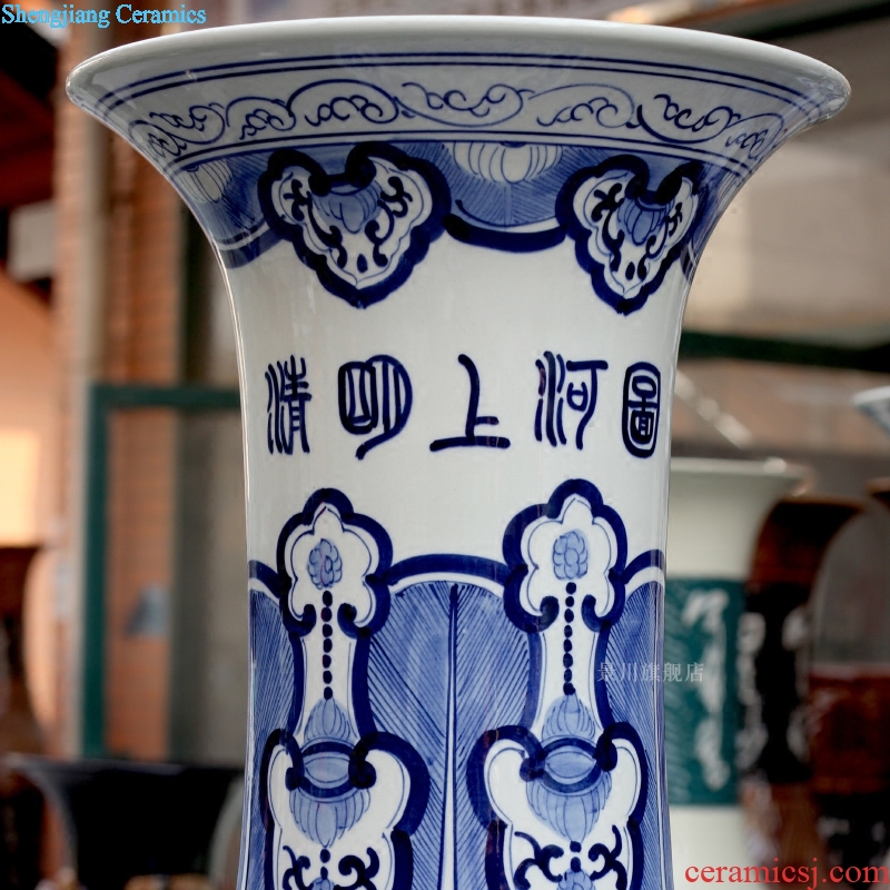 Blue and white porcelain of jingdezhen ceramics hand-painted ching Ming vase painting of large sitting room adornment is placed hotel