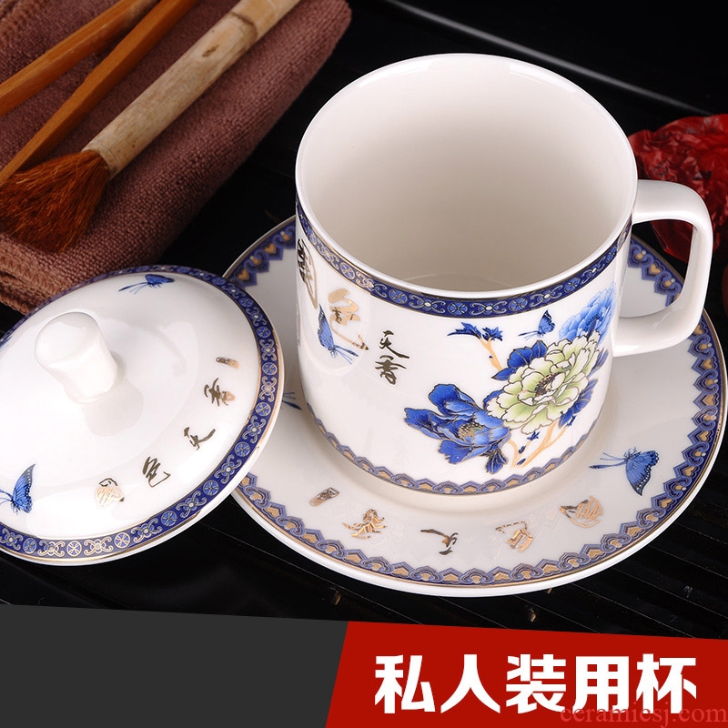 DH blue and white porcelain mug with cover ceramic cups office of jingdezhen porcelain tea cup with cups and saucers teacup