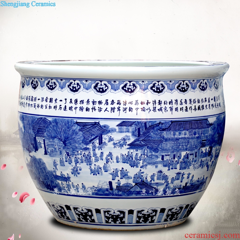 Big fish tank antique hand-painted ching Ming blue and white porcelain is jingdezhen ceramics painting tortoise cylinder sitting room courtyard furnishing articles