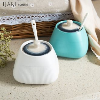 Ijarl million jia seasoning jar of western-style creative ceramics spice bottles with cover with a spoon, cooking sauce pot only