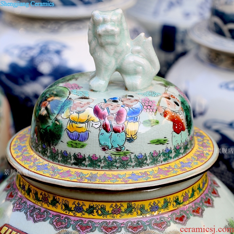 Jingdezhen ceramic general tank antique porcelain hand-painted figure crackle famille rose the ancient philosophers home sitting room of large vase