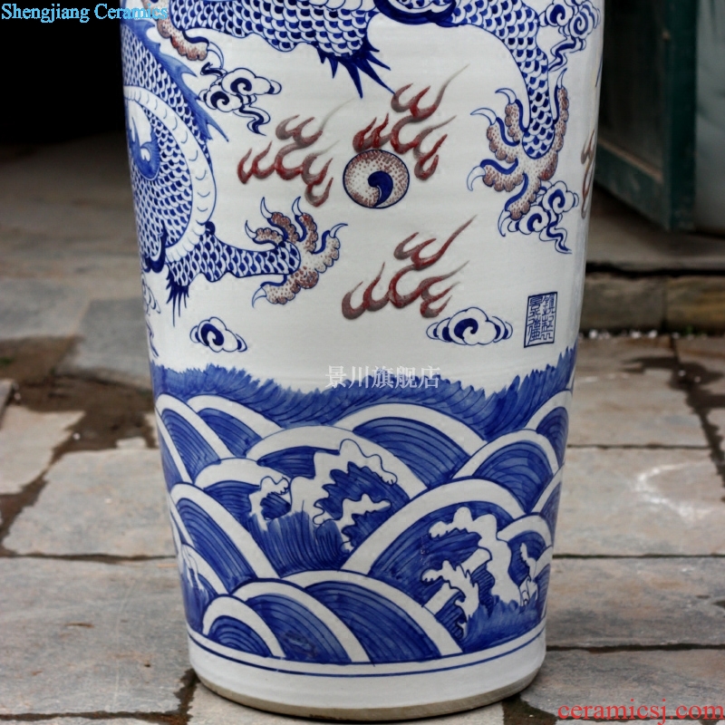 Jingdezhen ceramics hand-painted large blue and white porcelain vase carved dragon porcelain opening furnishing articles 1.8 m 3 m