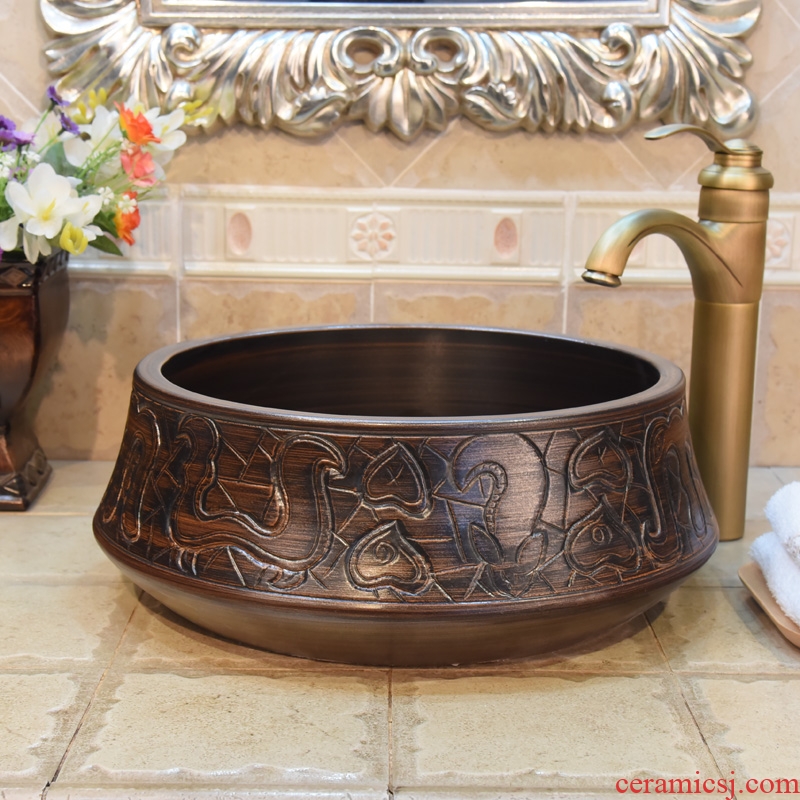 JingYuXuan jingdezhen ceramic lavatory basin sink basin art basin brown admiralty carving on stage