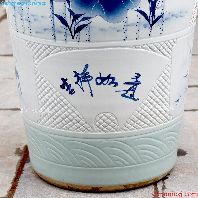 Hand painted peony lotus carving shadow blue fish large vases, jingdezhen ceramics hotels sitting room large furnishing articles