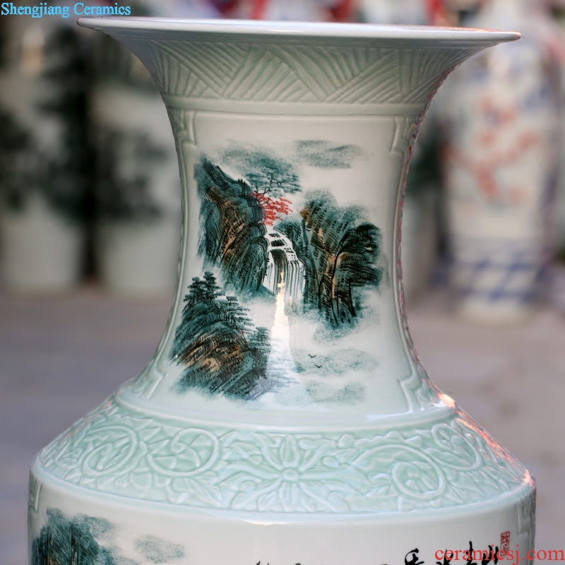 Jingdezhen ceramics hand-painted mountain green water show large vases, furnishing articles sitting room hotel modern household adornment