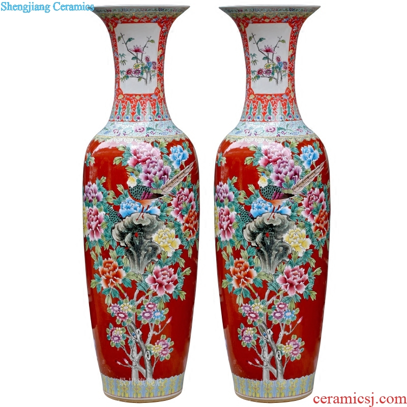 Chinese red hand-painted golden pheasant vase peony flower arranging landing big jingdezhen ceramic guest modern Chinese style household furnishing articles