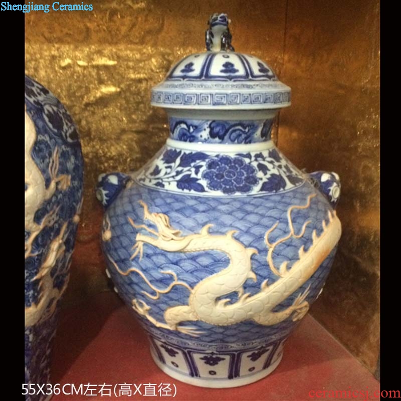 Jingdezhen hand-painted ceramic cover pot antique blue-and-white yuan blue and white three claw dragon big cans ceramic furnishings furnishing articles