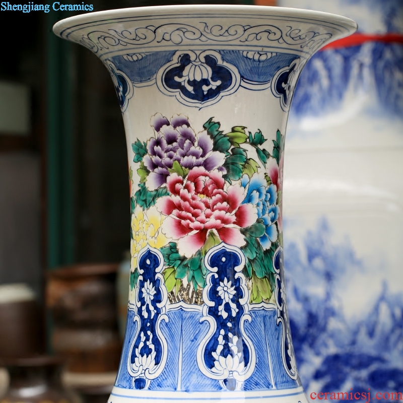 Jingdezhen ceramic powder enamel vase peony flowers prosperous big household furnishing articles sitting room of large hotel decoration