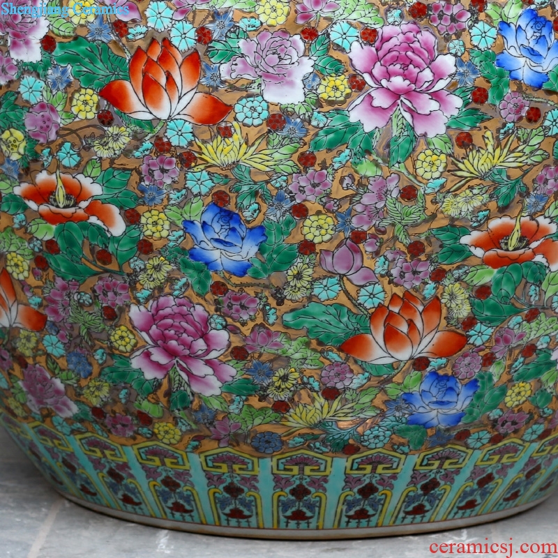 Jingdezhen ceramics hand-painted pastel lotus goldfish bowl furnishing articles and calligraphy word rolls receive the tortoise cylinder tank