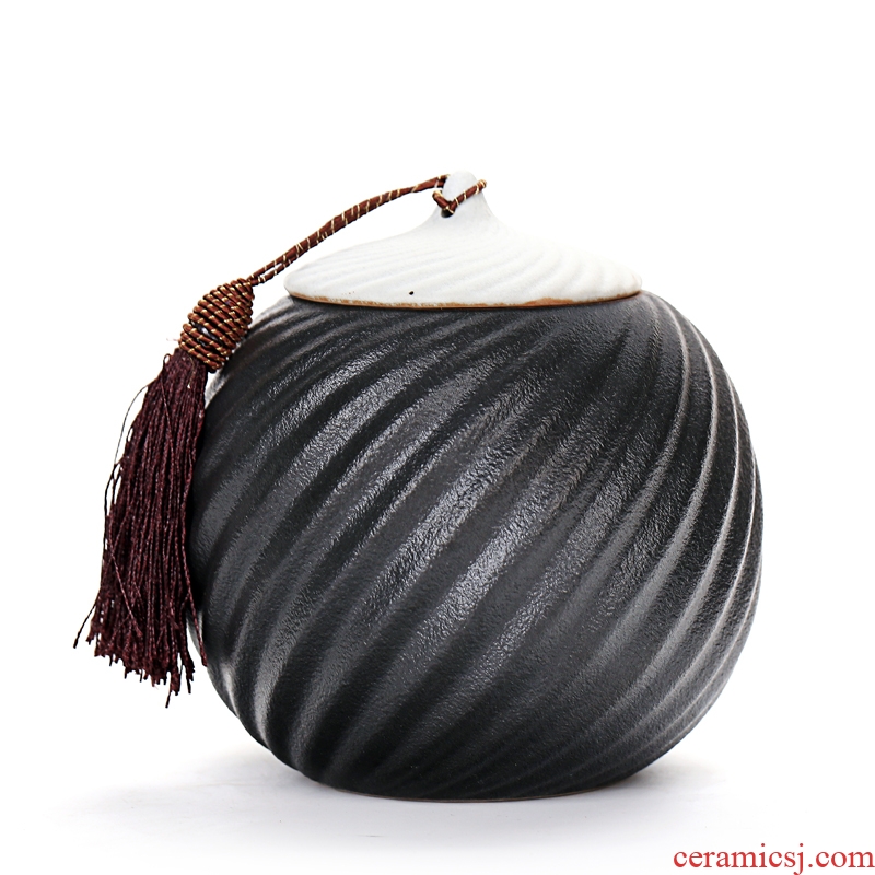 Old looking, black pottery medium size rotating caddy coarse TaoXuanWen ceramic pot POTS sealed storage tanks