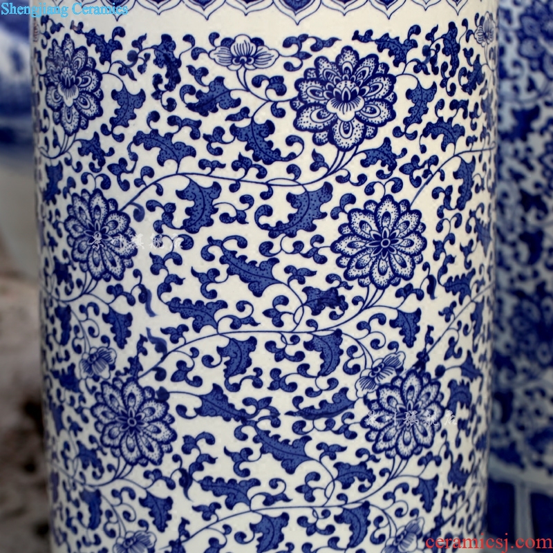 Jingdezhen ceramics big vase furnishing articles hand-painted antique blue-and-white bound lotus flower of large quiver painting and calligraphy calligraphy and painting