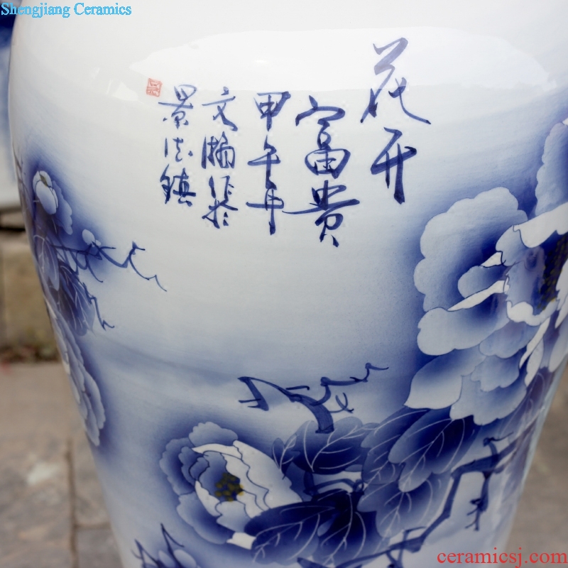 Jingdezhen porcelain ceramic blue and white peony blooming flowers hand-painted sitting room of large vase household furnishing articles