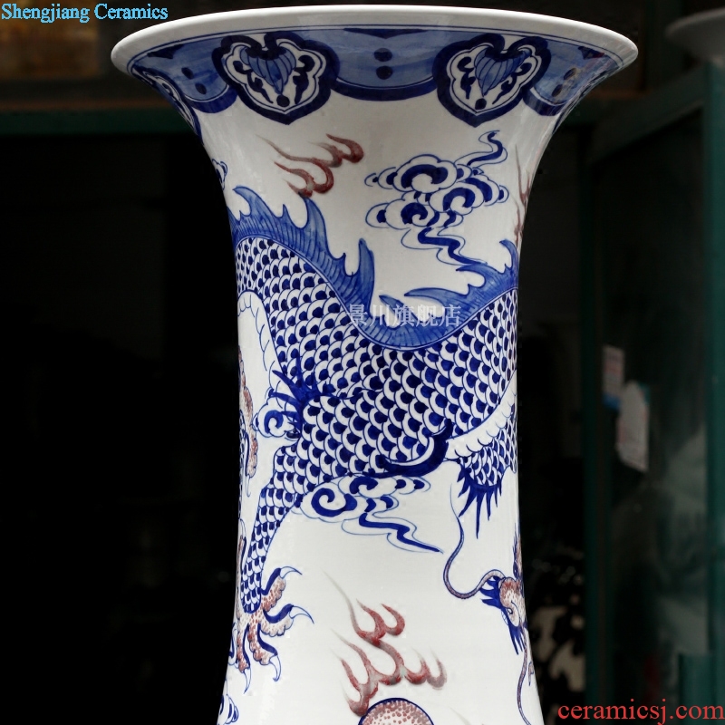 Jingdezhen ceramics hand-painted large blue and white porcelain vase carved dragon porcelain opening furnishing articles 1.8 m 3 m