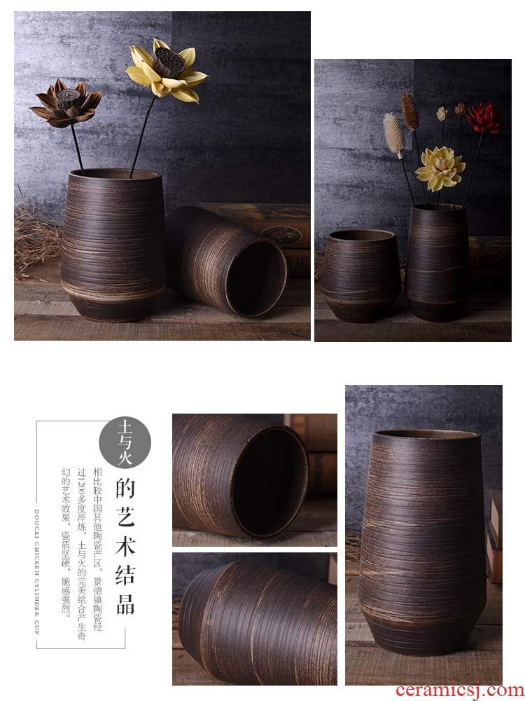 Ceramic coarse pottery new Chinese literary restoring ancient ways the sitting room is contracted household adornment manual flower vase home furnishing articles