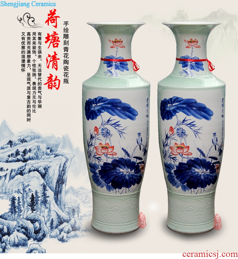 Jingdezhen ceramics hand-painted landing big blue and white porcelain vase home sitting room hotel furnishing articles craft gift