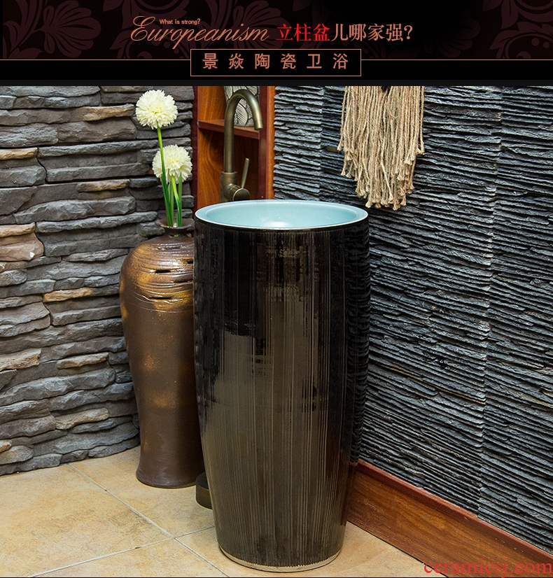 JingYan contracted pillar basin floor type restoring ancient ways ceramic lavabo pillar type lavatory basin one-piece art