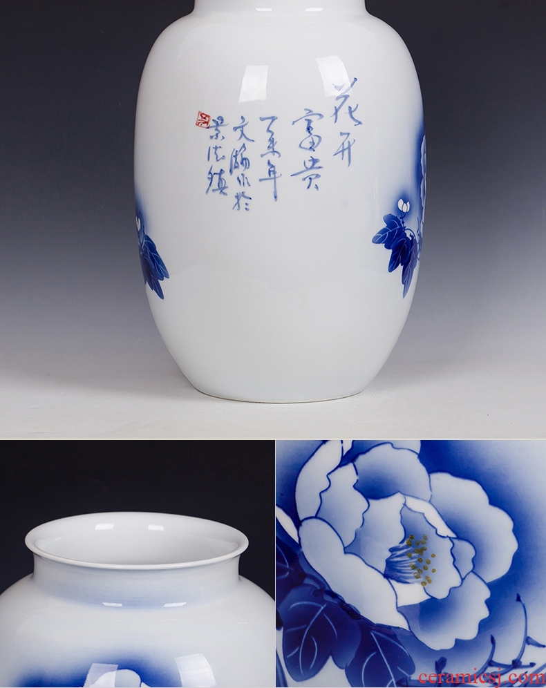 Jingdezhen ceramics famous Wu Wenhan hand-painted pomegranate blooming flowers are blue and white porcelain vase collection certificate