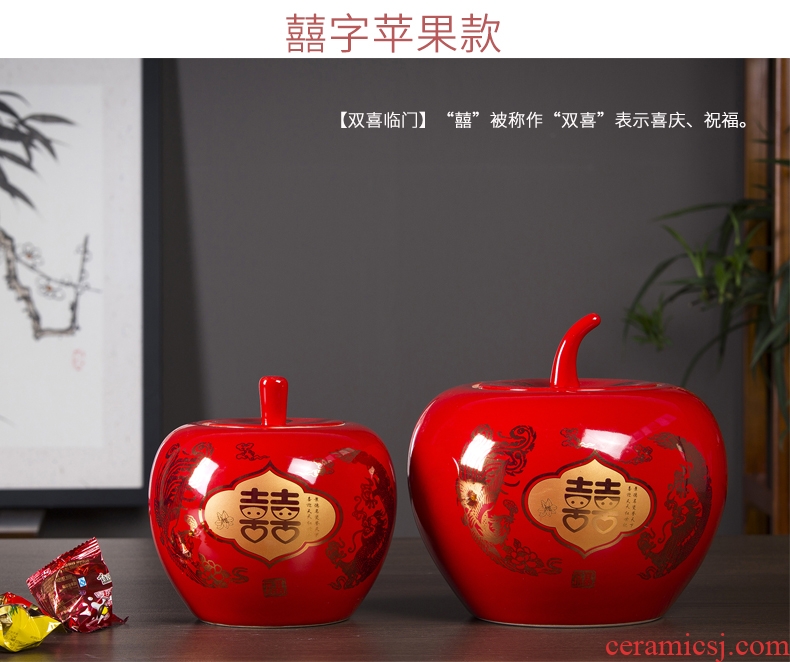 Jingdezhen ceramic apple furnishing articles a thriving business Chinese style household vase wedding decoration decoration large living room