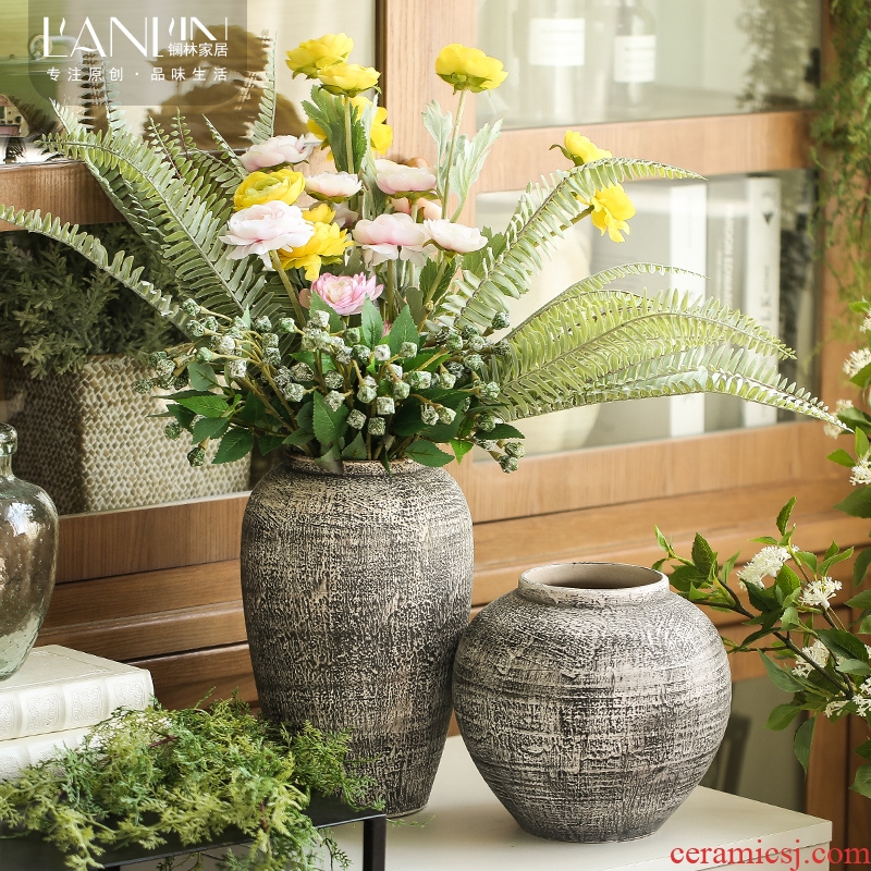 Sitting room ground ceramic vase furnishing articles to restore ancient ways American plug the dried flower implement jingdezhen coarse pottery flowerpot decorations