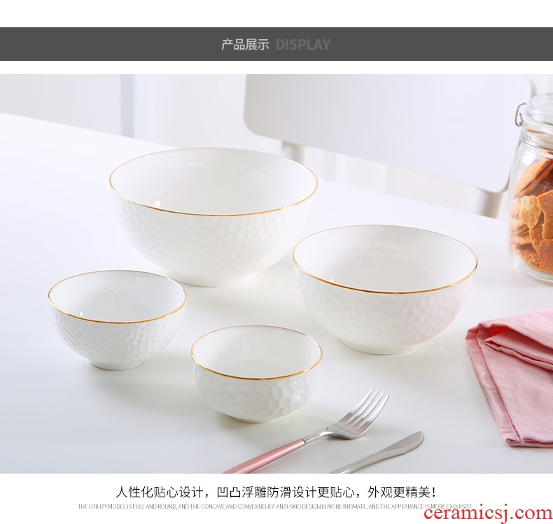 Jingdezhen ceramic tableware by hand paint creative soup bowl of bone China relief Jin Bianshui cubic small bowl rainbow noodle bowl