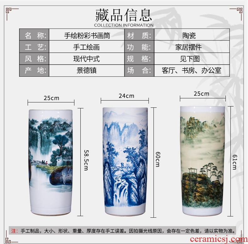 Jingdezhen ceramics famous master hand of large blue and white porcelain vase painting scroll cylinder sitting room place