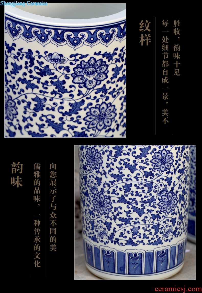 Jingdezhen ceramics big vase furnishing articles hand-painted antique blue-and-white bound lotus flower of large quiver painting and calligraphy calligraphy and painting