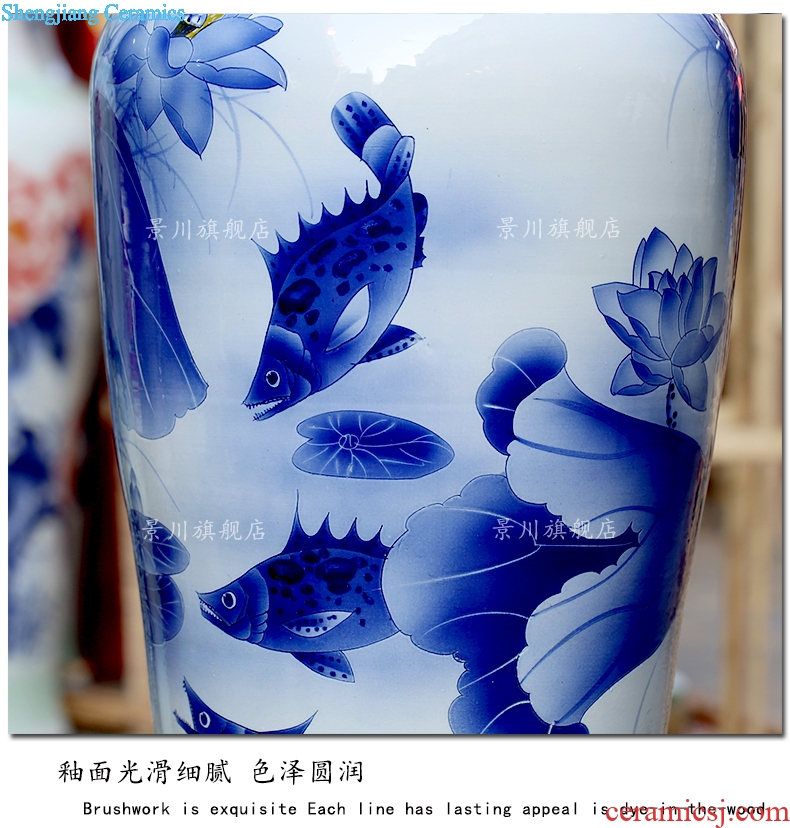 Hand-painted harmony is the blue and white porcelain lotus fish landing big vase jingdezhen ceramics sitting room adornment furnishing articles