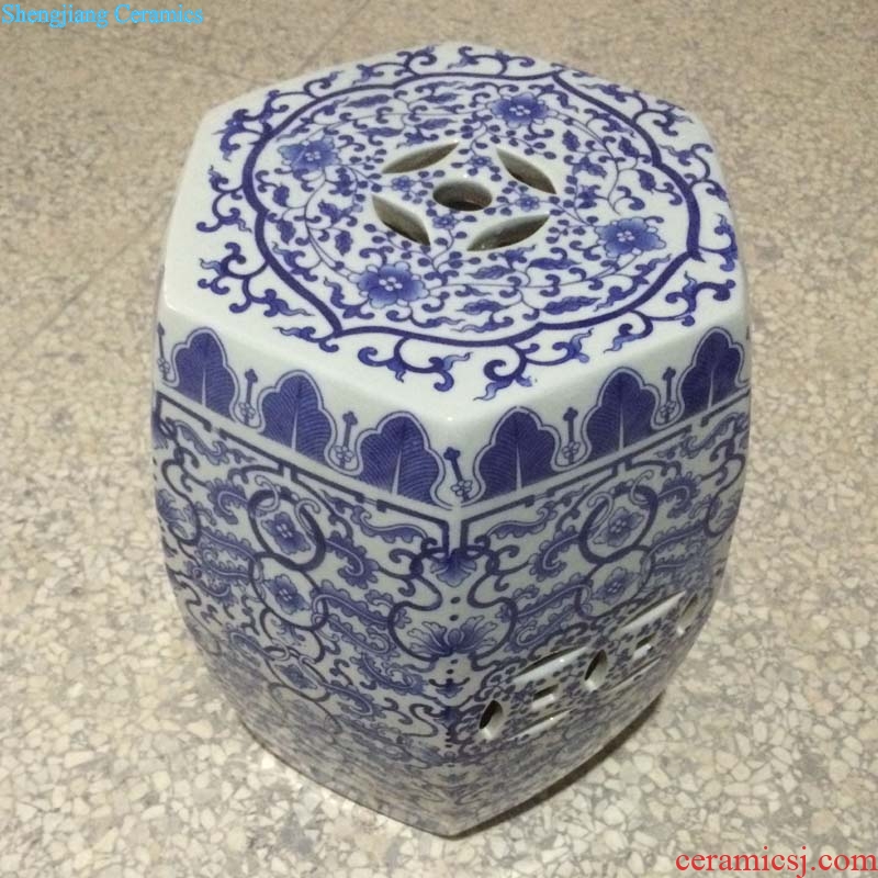 Jingdezhen ceramic hexagonal polygon classical porcelain stool archaize ceramic porcelain stool garden stool