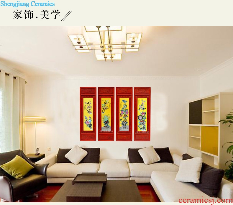 Jingdezhen modern ceramic artists sitting room adornment furnishing articles chrysanthemum patterns in hotel four screen porcelain plate painting