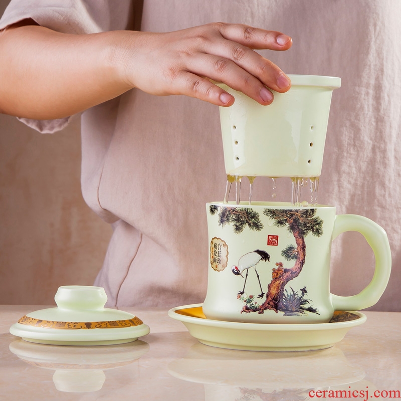 Filter, ceramic cups with tea cup jingdezhen tea set household water separation with cover office a cup of tea