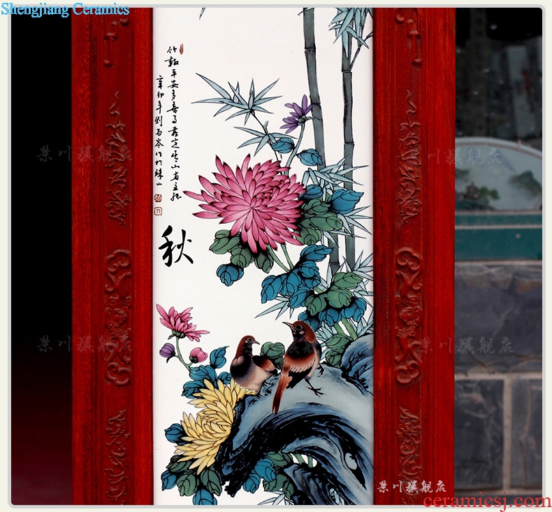Jingdezhen to spring, summer, autumn and winter decoration porcelain plate painter in the sitting room place four screen ceramic painting background restoring ancient ways