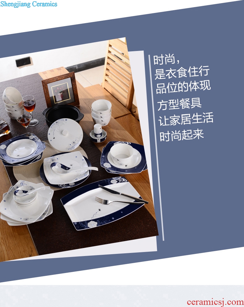 Million jia square ceramics dishes contracted style bowl chopsticks at home dinner plate suit wedding gifts