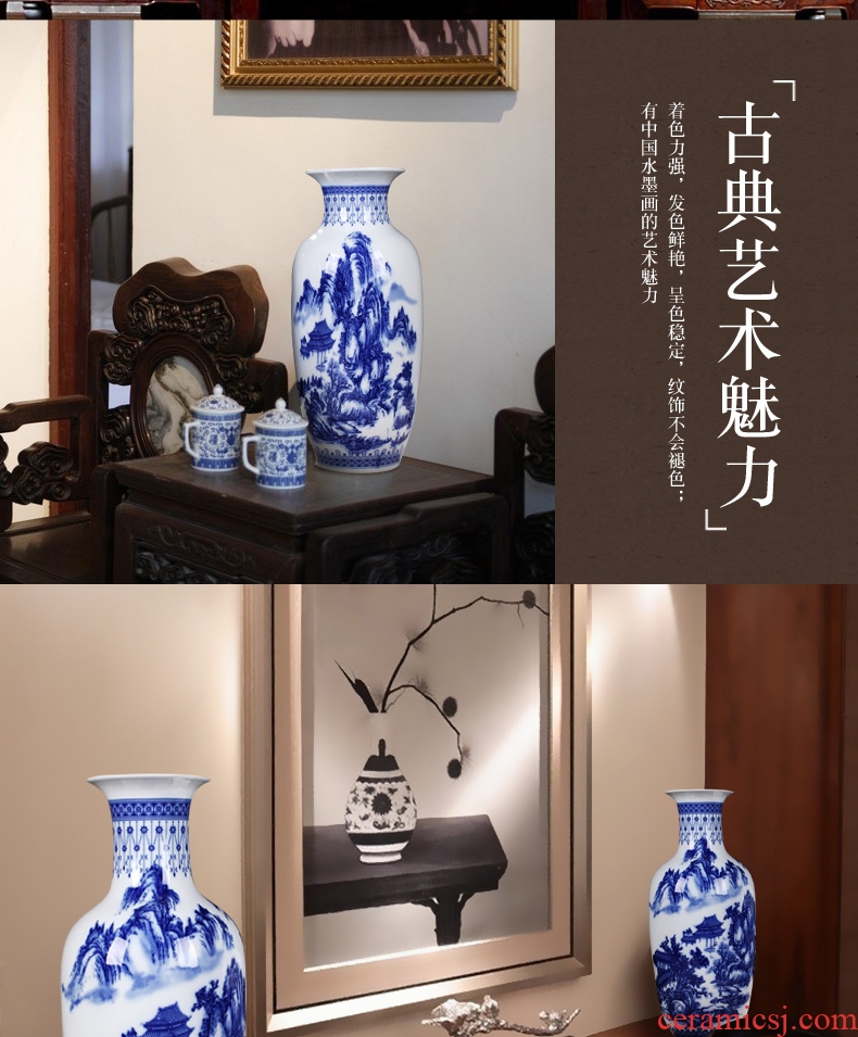 Jingdezhen ceramics blue and white porcelain vase furnishing articles sitting room flower arrangement bedroom office lucky bamboo decorative arts and crafts