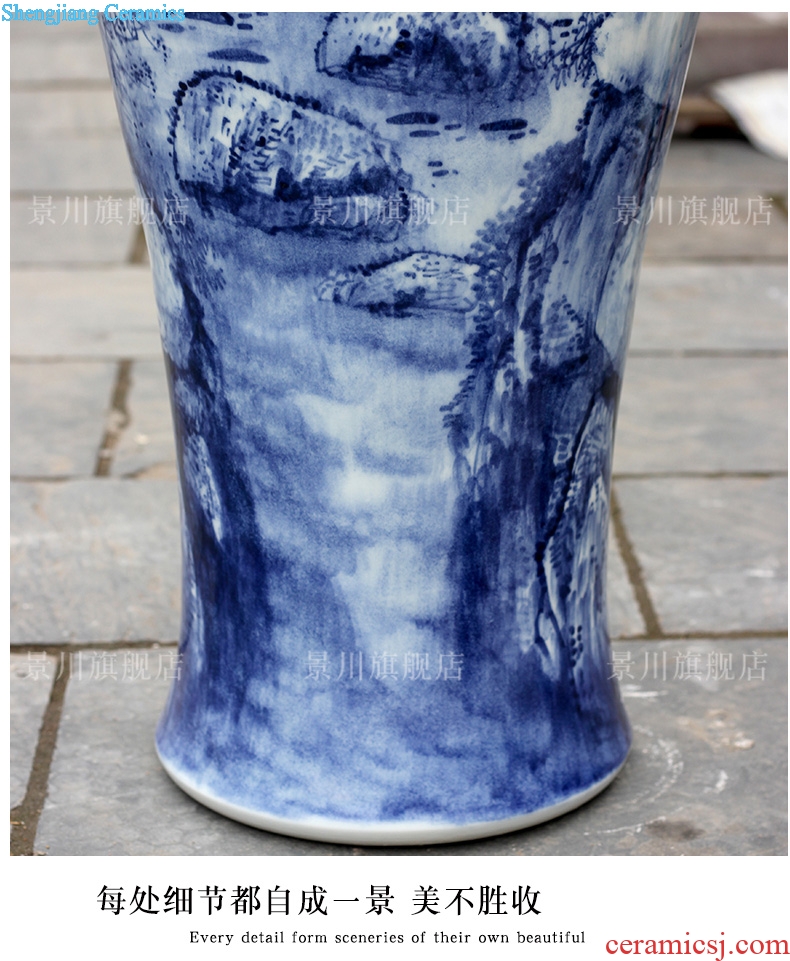 Jingdezhen blue and white porcelain ceramic hand-painted lake view landing big vase household living room a study place