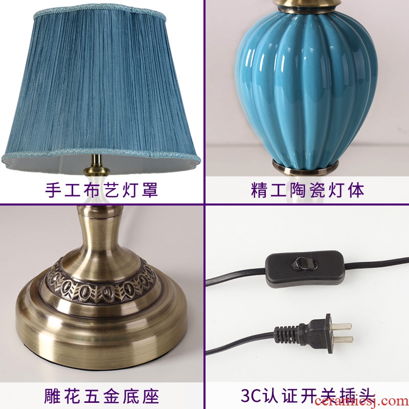 American light ceramic desk lamp of bedroom the head of a bed is contracted sitting room adornment creative remote warm light sweet romance marriage