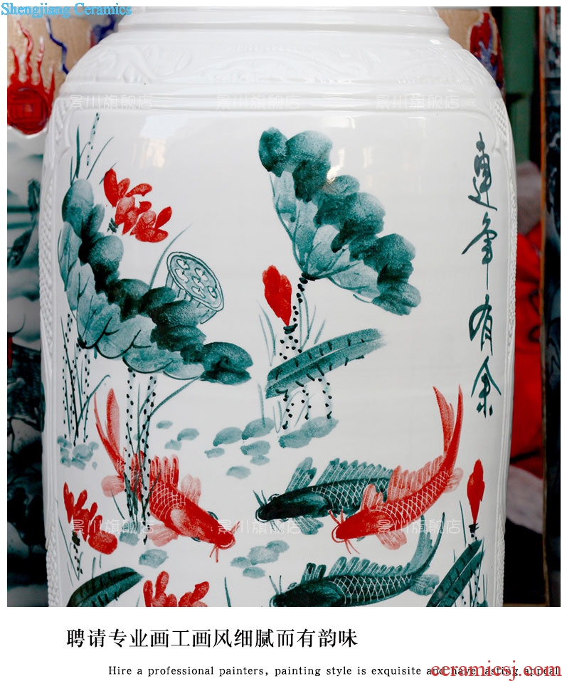 Jingdezhen of large vases, ceramic hand carved lotus big fish peony hotel sitting room adornment is placed