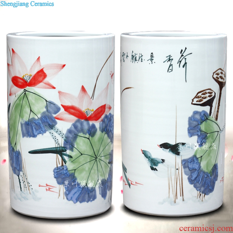 Jingdezhen ceramic vase straight quiver pastel/book tube/cap tube of the sitting room of Chinese style of calligraphy and painting mesa place adorn article