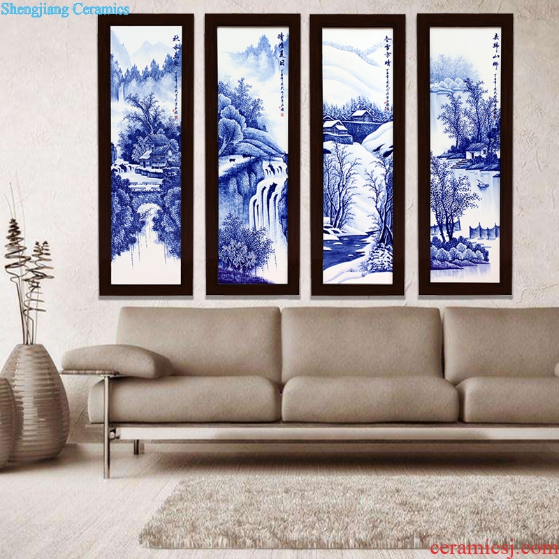 Hand-painted ceramic painting jingdezhen blue and white porcelain of chun xiaqiu winter hang a picture to the sitting room four screen adornment porcelain plate painting background