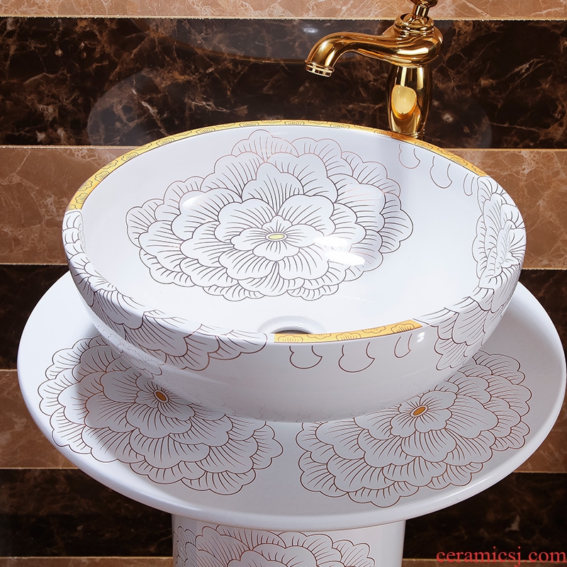 JingWei vertical lavabo ceramic column lavatory basin bathroom washs a face plate of decorative pattern of platinum peony